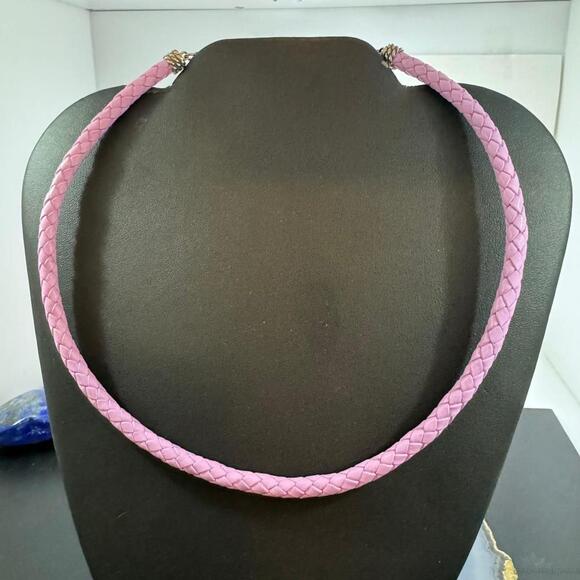 Carolyn Pollack Lilac Braided Leather Lobster Clasp Adjustable Unisex Necklace - Picture 6 of 9